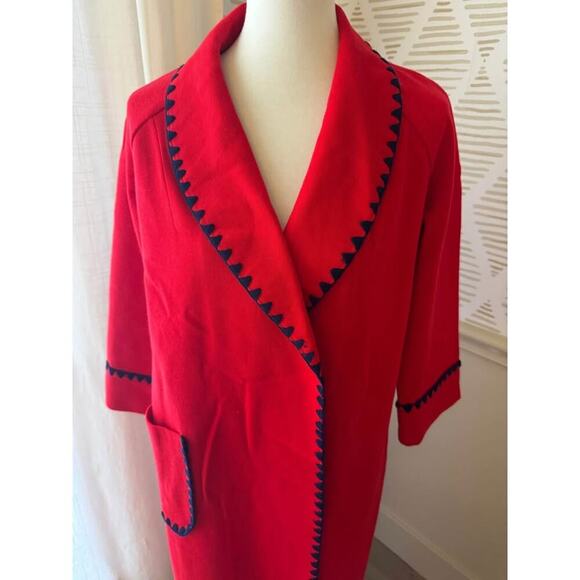 Isetan Japan Vintage Women’s Red & Navy Ric Rac Full Length Jacket - Picture 3 of 10